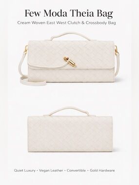 NWT Few Moda Theia Bag Cream  Woven East West Clutch with Crossbody Strap